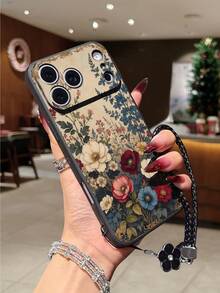 花朵图案加厚彩色彩绘花卉打孔边缘防震透明手机壳，兼容 17 Pro/17 Air/17/17 Pro Max/16/11/16 Pro/16 Plus/16 Pro Max/16 e/15 Pro Max/13/14/12/XS/XR/7G/8P，Galaxy S25/S25 Plus/S25 Ultra/A16/A36/A26/A56，配有装饰编织腕带 - 彩色 - 查看 2