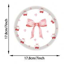 12/24/32 Peças Pratos de Papel Descartáveis com Laço Rosa Cereja Fofos e Estéticos para Festa de Aniversário de Menina, Despedida de Solteira, Chá de Panela, Chá de Bebê, Festa de Noivado, Festa de Casamento, Tema Fofo, Festa com Laço Rosa, Festa de Cereja, Festa de Menina, Essenciais para Feriados, Formatura de Jardim de Infância - Rosa chiclete - Visão 6