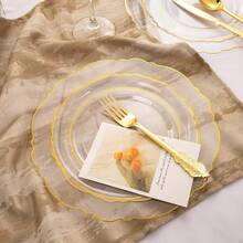 1pc Transparent Lotus Flower Rimmed Plate, Dinnerware Set, Salad Plate, Holiday Party Tableware, Tray, 10.25 Inch And 7.5 Inch Serving Platters, Suitable For Various Parties, Outdoor, Wedding, Restaurant - Clear - View 8