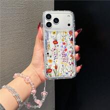 1 Set Plum Blossom Bracelet + Colorful Floral Pattern TPU Airbag Transparent Phone Case, Suitable As Birthday And Christmas Gift For Couples, Girlfriends, Daughters, Teenagers, Compatible With Samsung Models - شفاف - مشاهدة 3