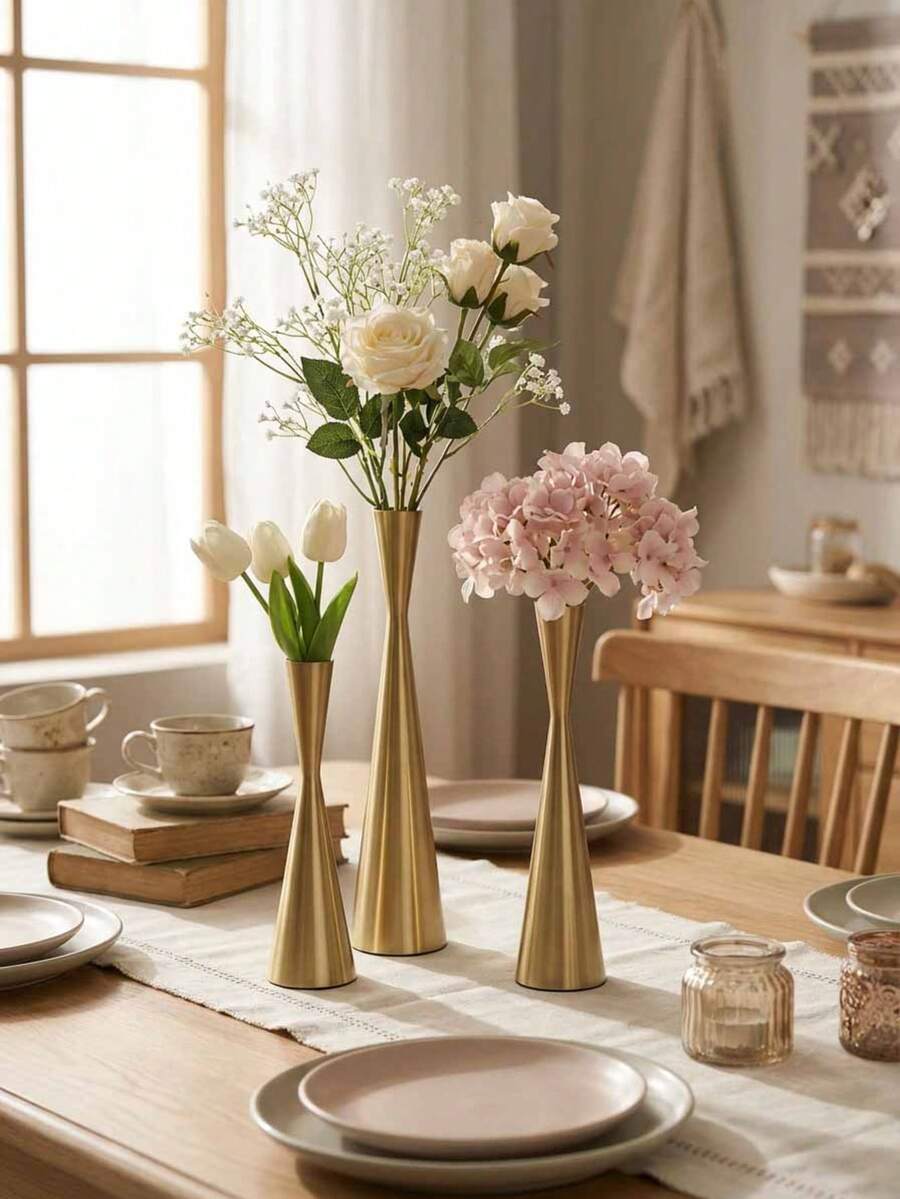 1 PIEZA/1 JUEGO Jarrón de flores - Arte de hierro metálico, simple y romántico, para boda, banquete, cena a la luz de las velas, decoración de escritorio del hogar. Maceta de lujo, decoración de habitación, decoración del hogar, centro de mesa, decoración de mesa; regalo ideal para amigos, familiares, graduación, regalos para mujeres y amigos cercanos.
