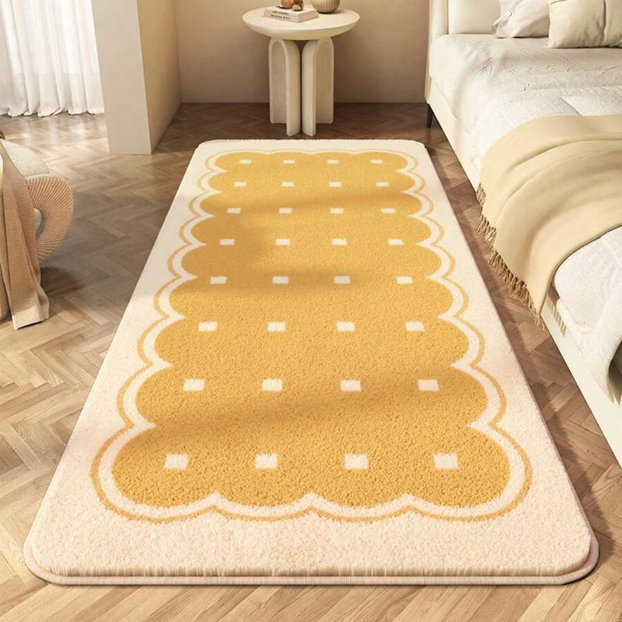 1 buah Karpet Dekoratif Persegi Panjang Lembut dan Mewah, Dapat Dilipat, Dapat Dicuci, Motif Bunga Bergelombang Kuning, Cocok untuk Kamar Tidur, Ruang Tamu, Ruang Ganti, Area Rias, Karpet Dekorasi Rumah Serbaguna - MultiWarna - View 1