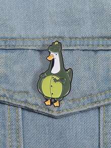 鸭子穿着霸王龙睡衣珐琅胸针，趣味对比可爱设计，鸭头脖子小眼睛恐龙身体 - 墨綠色 - 查看 3