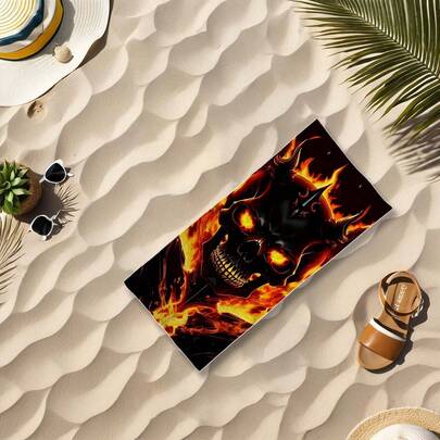 超大号波西米亚骷髅印花超细纤维沙滩巾 - 超柔软、速干、超强吸水浴垫，万圣节奇幻主题，旅行、游泳、瑜伽、露营的理想之选 - 仅限手洗，旅行毛巾 | 骷髅印花设计 | 超细纤维聚酯