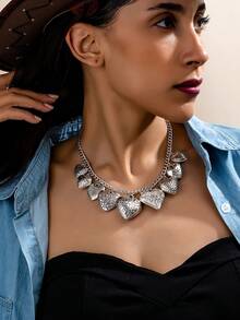 1件波西米亚风夸张3D浮雕心形吊坠项链，个性化时尚珠宝，女士礼物 - 立體愛心多吊墜項鍊 - 查看 3