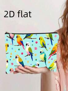 1个鹦鹉图案时尚拉链钱包，可作零食袋、化妆品收纳包、双面印花化妆包、学生文具袋、节日礼物 - 1个活泼有趣的鹦鹉西瓜蛋糕化妆包 - 轻便可折叠拉链设计，适合女士和朋友 - 彩色 - 查看 17