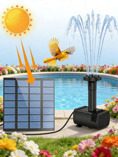 太阳能喷泉，太阳能鸟浴喷泉，花园装饰，配备6个可调节喷嘴 - 升级版太阳能漂浮式花园水泵，适用于鸟浴池和鱼池，高品质户外太阳能水泵，无需电池