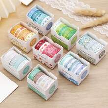 5 Rollen süßes Washi Tape Set (1 cm breit, 2 m lang), buntes Washi Tape Set, Masking Tape, Schreibwaren für Scrapbooking, japanischer und koreanischer Stil kreatives Dekoband, ästhetisches Masking Tape für Notizbücher, Scrapbooking Zubehör, handgemachtes Tape für Scrapbooking, Siegelaufkleber, Geburtstagsgeschenk - Verschiedenfarbig - Übersicht 5