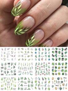 1pc 12 Designs Tropical Holiday Style Water Transfer Nail Stickers With Fern Leaf, Palm, Mango, Raspberry Patterns, Summer & Spring Nail Art Decals, DIY Nail Decoration For Women And Girls, Daily And Holiday - MultiWarna - View 2