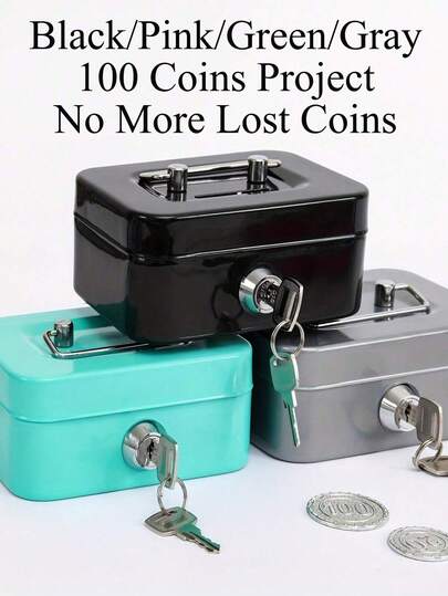 Metal Lock Storage Box, Money Box, Adult Creative Portable Storage Box, Small Key Storage Box, Lockable Coin Box, Metal Cash Storage Box With Key Lock, Metal Key Lock Storage Box With Top Handle, Adult Coin Bank, Coin Savings, Cash Register, Suitable For Daily Office Use, Holiday Gifts, Cash Savings Box, Coin Collection, Fashionable Storage, High-Quality Metal, Wallet, Key Lock Box, Small Business Owner, Budget Saving, Valentine's Day Gift