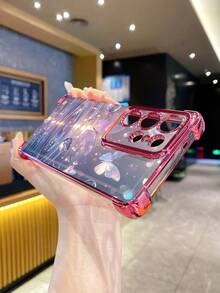 1个闪亮蝴蝶波浪防摔电镀摄像头保护手机壳，UV印刷，兼容三星Galaxy/安卓机型 - 粉色 - 查看 7