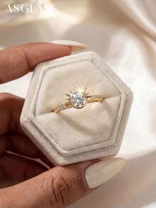 1枚时尚立方氧化锆戒指，女士珠宝，925纯银基础款单枚戒指，精致珠宝，适合女孩生日、舞会等场合的礼物 - 款式1 - 查看 1