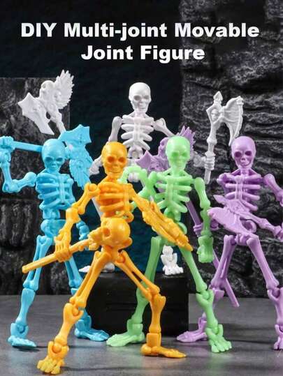 1 Set de Esqueleto y Cráneo Totalmente Articulados y Posables, Ensamblaje DIY para Decoración de Escritorio o Juguete Interactivo de Alivio del Estrés, Función Mecánica, Adecuado como Regalo de Cumpleaños, Modelo Coleccionable Juvenil, Muñeco Móvil, Esqueleto, Figura Posable