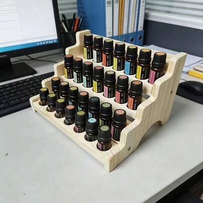 5-Tier 35-Hole Solid Slotted Wooden Tiered Organizer Display Rack, Suitable For 5-20ml Perfume Bottles And Nail Polish