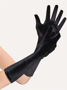 1 Pair Burgundy Velvet Formal Evening Gloves For Women, Suitable For Ceremonial Dress, Warm And Decorative Halloweenburgundy Wedding - 黑色中長款 - 查看 4