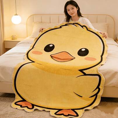 1 pătură de pluș super drăguță în formă de rață galbenă, imprimeu animal adorabil, material moale din flanel, potrivită pentru toate anotimpurile, lavabilă la mașină, șal, lenjerie de pat, husă de canapea sau pătură pentru aer condiționat, cadou excelent pentru familie și prieteni - perfectă pentru somn, camping, călătorii