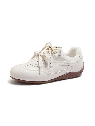 CAMEL CROWN Zapatos casuales de mujer para exteriores, cómodos zapatos de ballet de encaje con perlas plateadas de moda para el verano y el otoño