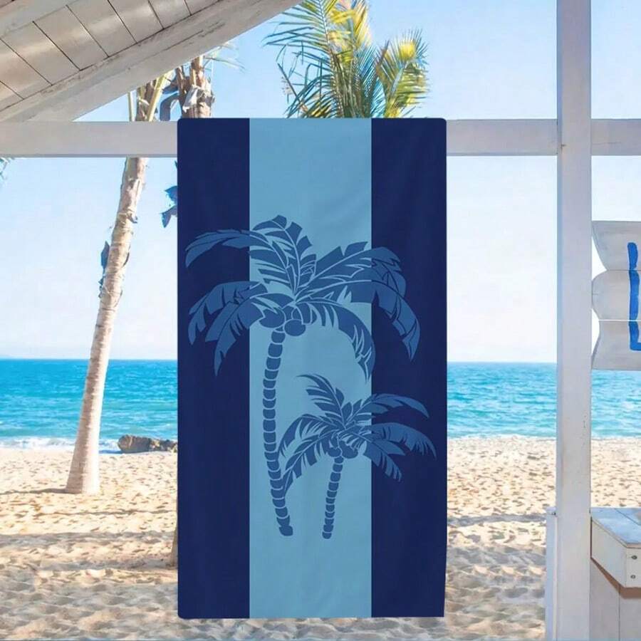 1pc Fashionable Coconut Tree Pattern Beach Towel, Great Gift For Family And Friends, Made Of Super Soft Microfiber, Durable Quick-Dry Sunscreen Towel, Essential For Beach, Camping, Swimming Pool, Travel In Summer - A - View 1
