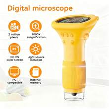 Digital Microscope 1000X Portable Pocket Children Microscope 1080P HD 5.08 Cm IPS Screen USB Microscope For Kids With 8LED Computer Microscope Electronic Biological Suitable For Kids Gifts, Suitable For Christmas Birthday - Orange - View 6