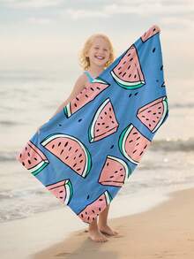 1 pieza Toalla de playa para niños con estampado de sandía azul, manta de playa extra grande de microfibra súper suave, toalla de baño súper absorbente, adecuada para viajes, piscina, buceo, surf, yoga, camping, disponible en varios tamaños, accesorio de playa - Multicolor - Ver 8