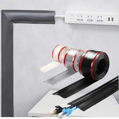 1条300厘米自粘式柔性线槽保护套，宽3.8厘米，地板电缆保护套，地板电缆隐藏器，耐压，可覆盖缝隙，可裁剪尺寸，专为整理电源线而设计，避免地板、墙壁和桌面上的电线缠绕。