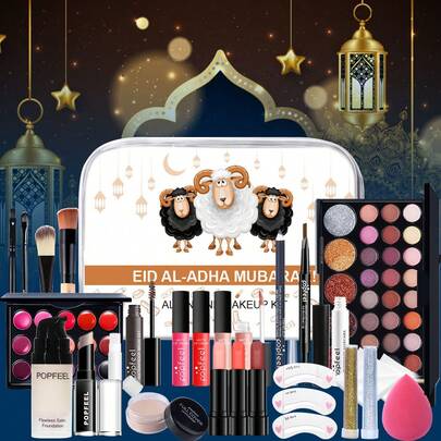  Bộ trang điểm đa năng POPFEEL, bao gồm kem nền che phủ toàn diện và son môi lên màu chuẩn, những vật dụng làm đẹp thiết yếu cho lễ Eid Al-Fitr.