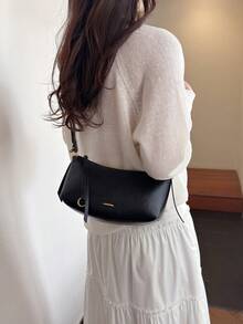 女士时尚复古油蜡皮革法棍单肩包 - 黑色 - 查看 9