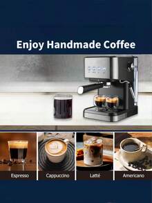 OCTAVO 20巴专业意式浓缩咖啡机，带奶泡器，不锈钢材质，50盎司可拆卸水箱，黑色 - 查看 5