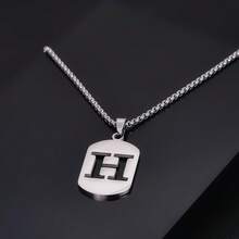 1件时尚简约不锈钢镂空26字母项链，嘻哈风格，奢华浪漫沉稳气质，休闲个性设计，百搭，适合任何场合 - 鋼色 - 查看 31