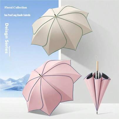 Flower Long Handled Rain And Sunshine Dual-Use Umbrella, UV Protection, Sun Protection, Sunshade Umbrella, Vinyl Umbrella,Outdoor,Garden,Travel Essentials,Portable Essentials