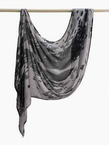 1条时尚波西米亚风水彩大理石纹印花围巾，女士休闲街头风，秋季必备 - 蕾絲格子紋 - 查看 8