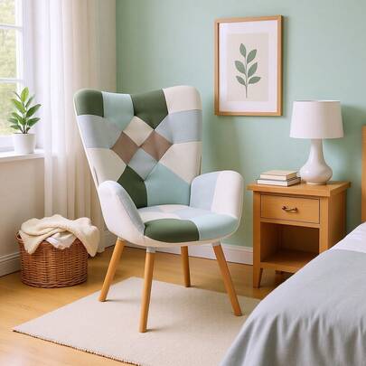 Meubles Cosy Skandinavischer Sessel/Freizeitsofa mit Patchwork-Stoffbezug, 68 x 50 x 106 cm