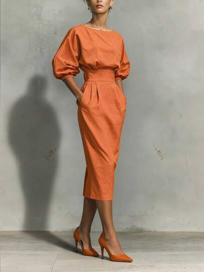 Solid Color Casual Split Pocket Button Decor Stage & Concert Dress Summer Elegant