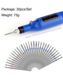 30PCS/BOX Diamond Nail Drill Bits Set Precision Cuticle Bits Highquality Bits Nail Tech Manicure Pedicure Remover Tools For Acrylic Gel Nails Salon Home - Silver - View 3