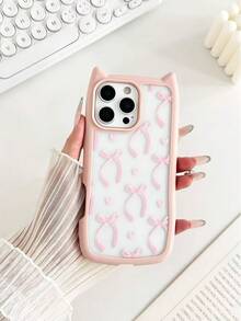 Bow-Knot Painted New Cat Ear 2-In-1 High-End Thick Shockproof Phone Protective Case Suitable For IPhone 17/17 Pro/17 Pro Max, P15 Pro Max, Fashionable 14 Pro Max, Anti-Fall P13/XS/XR Cartoon P11/7 Plus 8P/7 8 ES2 Soft Shell Protective Cover - Multicolor - View 4