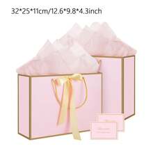 Bộ 2 túi quà màu hồng cỡ vừa có quai xách, kèm giấy gói quà, thích hợp cho tiệc sinh nhật, đám cưới, Ngày của Mẹ và các dịp khác. - Xem 6