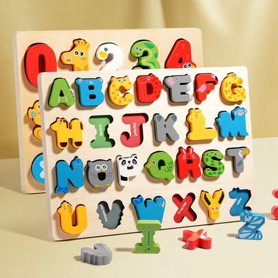 Wooden Grab Board, English Letter Spelling Board, Children's Letter Shape Puzzle, Montessori Wooden Toddler Puzzle, Wooden Grab Board Number Shape Puzzle Suitable For Boys And Girls, ABC Letter Puzzle And Number Puzzle Sorting Board