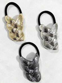 3pcs/1set Women's Luxury Braided Metal Hair Scrunchies - Elegant Retro Versatile Ponytail Holders, High Elasticity Hair Ties With Ponytail Hook, Multi-Functional Hair Accessories Scrunchies, Rubber Bands, Elastic Hair Ties - Multicolor - View 4