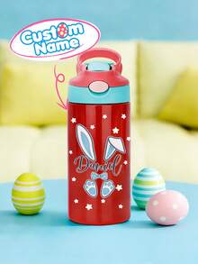 1pc 12oz/350ml Customizable Name Easter Stainless Steel Insulated Water Bottle, With Silicone Straw Leak-Proof Lid, Double-Wall Vacuum Insulation, Cute Easter Bunny Spring Drinking Bottle, Suitable For School, Travel, Sports, Hydration, Birthday Gift, Holiday Gift, Boys & Girls Customized Name Water Bottle - Easter Style 1 - View 10