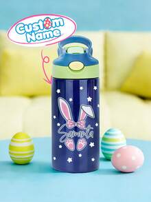1pc 12oz/350ml Customizable Name Easter Stainless Steel Insulated Water Bottle, With Silicone Straw Leak-Proof Lid, Double-Wall Vacuum Insulation, Cute Easter Bunny Spring Drinking Bottle, Suitable For School, Travel, Sports, Hydration, Birthday Gift, Holiday Gift, Boys & Girls Customized Name Water Bottle - Easter Style 1 - View 8