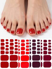 88pcs Spring/Summer High-Saturation Solid-Colour Toe Nail Wraps, Exquisite Style Toe Nail Strips,Easy To Apply,Suitable For Women's Vacation, Holiday Parties, Dates, And Home DIY Nail Stickers - Multicolor - View 1