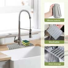 Silicone Faucet Mat, Sponge Holder, Sink, Kitchen, Countertop, Drying Mat, Bathroom, Kitchen, Splash Guard, Drain Pad RBOK - Grey-1PCS - View 4