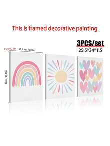 3 幅粉色框帆布墙画，适合儿童房，彩虹包裹帆布，儿童卧室，粉彩墙面装饰，适合女宝宝，波西米亚粉色太阳艺术，适合教室、学校、幼儿园装饰，海报礼物，生日和毕业纪念品。 - 彩色 - 查看 3