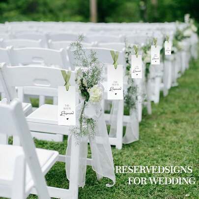 24pcs Wedding Chair Signs With Ribbon, Reserved Seat Markers For Ceremony And Party Events, Ideal For Weddings, Engagements, Banquets