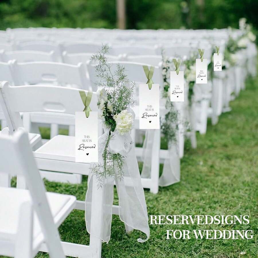 24pcs Wedding Chair Signs With Ribbon, Reserved Seat Markers For Ceremony And Party Events, Ideal For Weddings, Engagements, Banquets