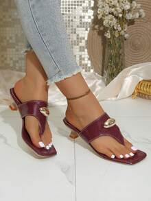 小众设计复古凉鞋，时尚百搭女士人字拖鞋 - 酒紅色 - 查看 1