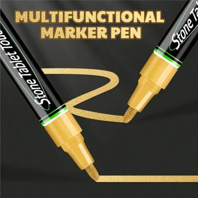 1pc Gold Gravestone Marker Pen - For Restoring Faded Inscriptions On Gravestones And Granite Surfaces. Waterproof, Quick-Drying, Oil-Based Fine Tip, Suitable For Cemetery Maintenance And Marble/Tile Color Restoration.