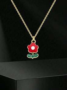 5colors Fashionable Sweet Five-Petal Flower Charm Teen Girls Summer Clavicle Necklace With Stainless Steel Chain For Exquisite Cute Street Party Travel Holiday Summer Beach Vacation Accessory Gift For Daily Versatile Jewelry - 多色 2 - 查看 2
