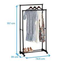 Miroytengo Cabideiro moderno preto para quarto, estrutura de metal com revestimento em melamina, barras duplas, ganchos resistentes para roupas, organizador de corredor, 75 x 157 x 39 cm. - Preto - Ver 8
