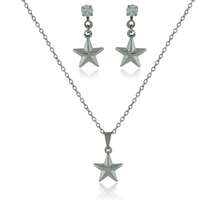 Earrings And Necklace With Zirconia Crystal And Star Pendant Set For Women, Stainless Steel, Hypoallergenic, Water Resistant - Bạc - Xem 8